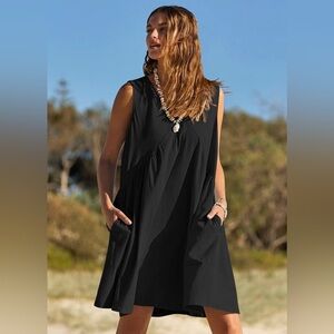 MEROKEETY Women's V Neck Sleeveless Mini  Casual Beach Dress Black NWT Size M